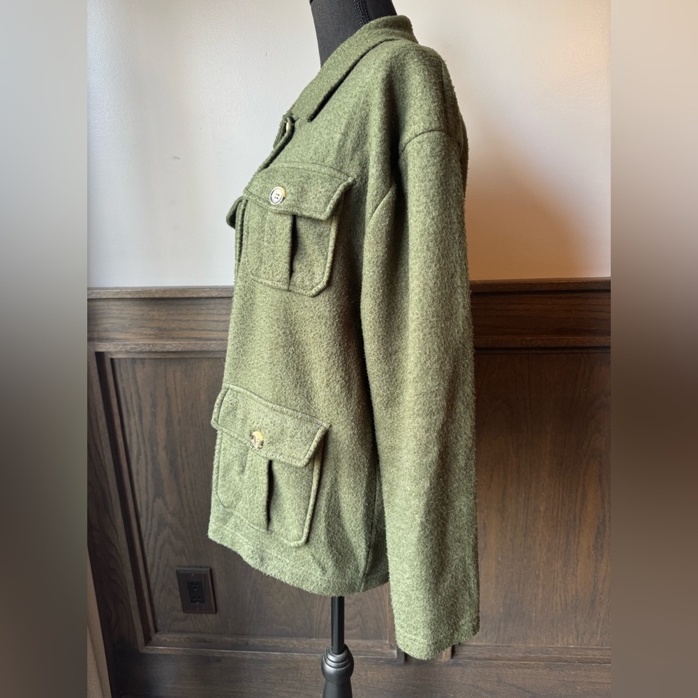 One Step Up performance soft button up fleece Olive Green Jacket medium - Picture 2 of 6